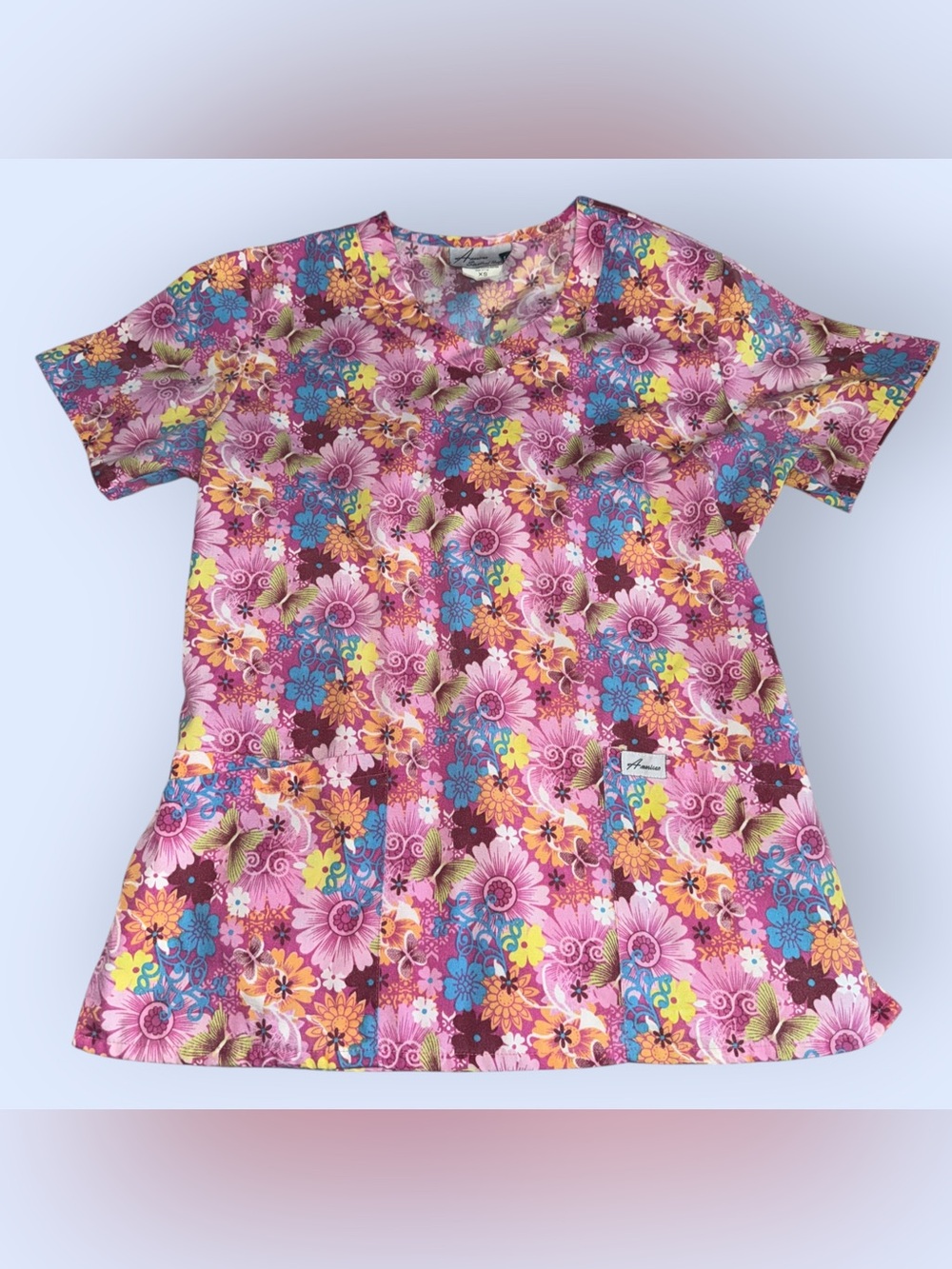 American Standard Uniforms Floral & Butterfly Scrub Top